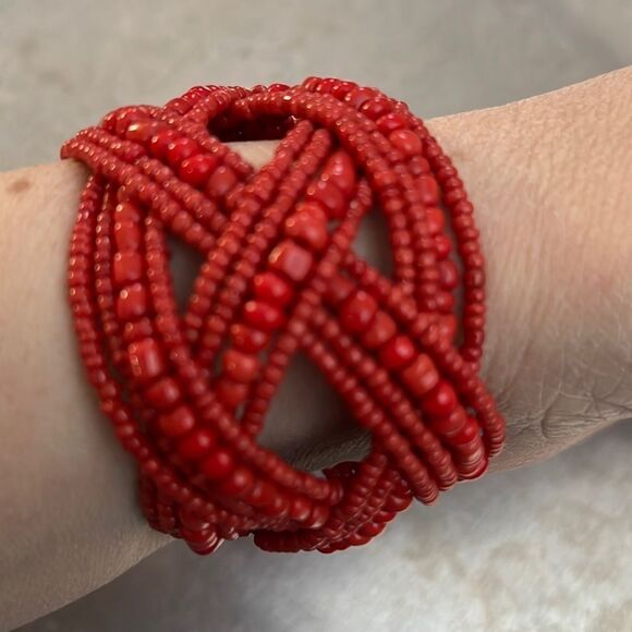 Bundle Sale 3 for $15 | Handcrafted Red Seed Bead Cuff Bracelet - Picture 3 of 8